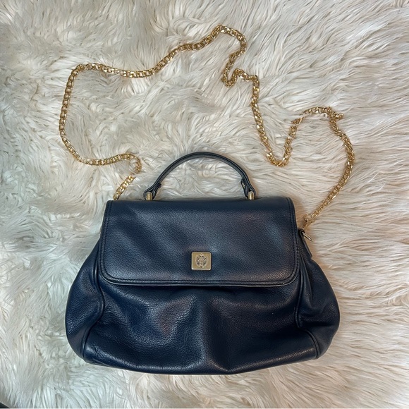 Liz Claiborne Korean 1980s–90s Structured Leather Handbag/Crossbody Dark Blue 💙 - Picture 1 of 13